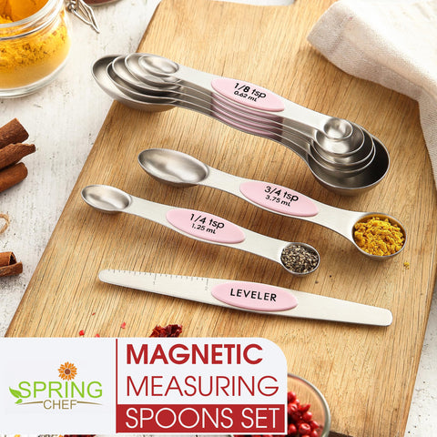 Cucharas de doble cara Spring Chef, extremos oval y redondo para especias y líquidos.