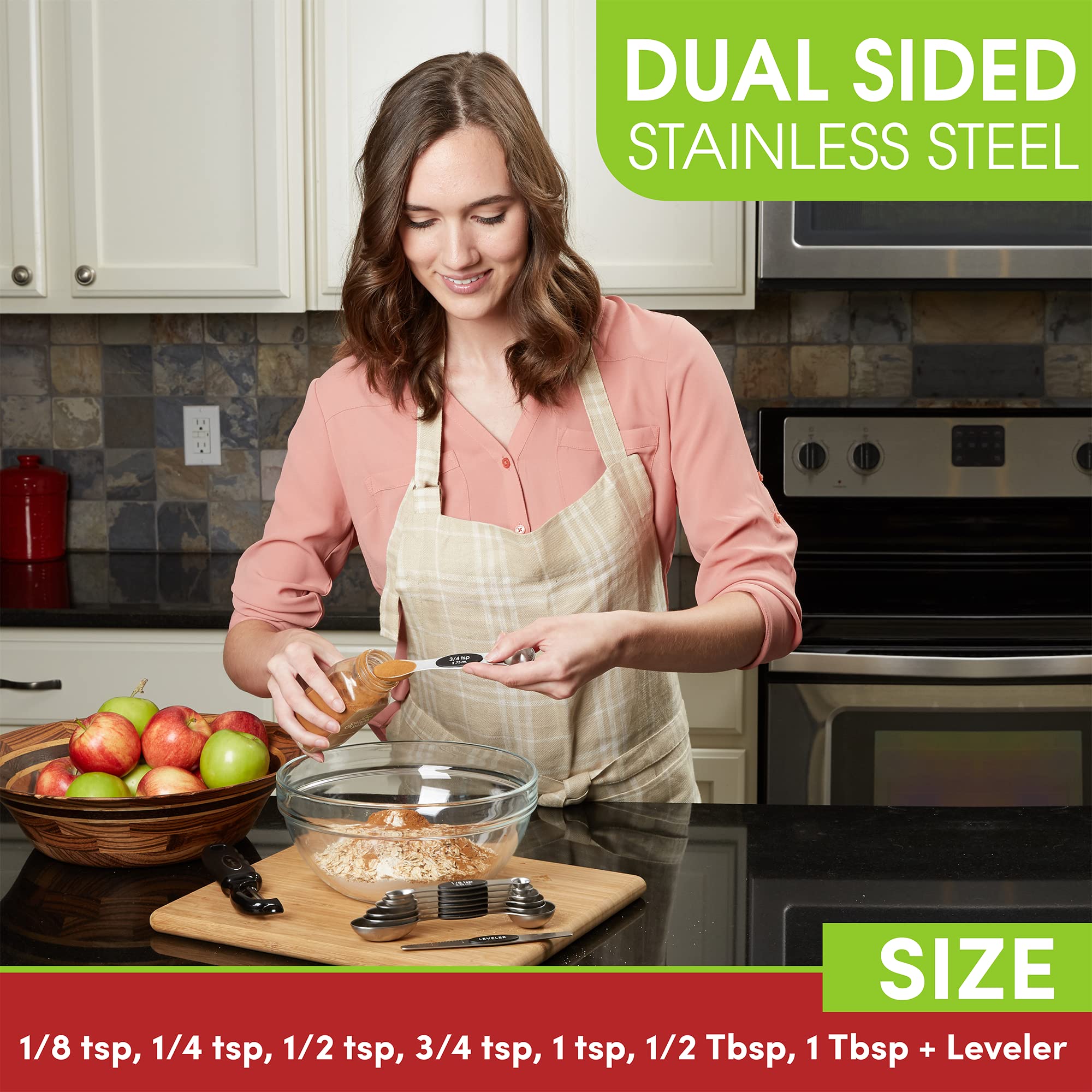 Diseño dual extremos oval y redondo de Spring Chef para especias y líquidos