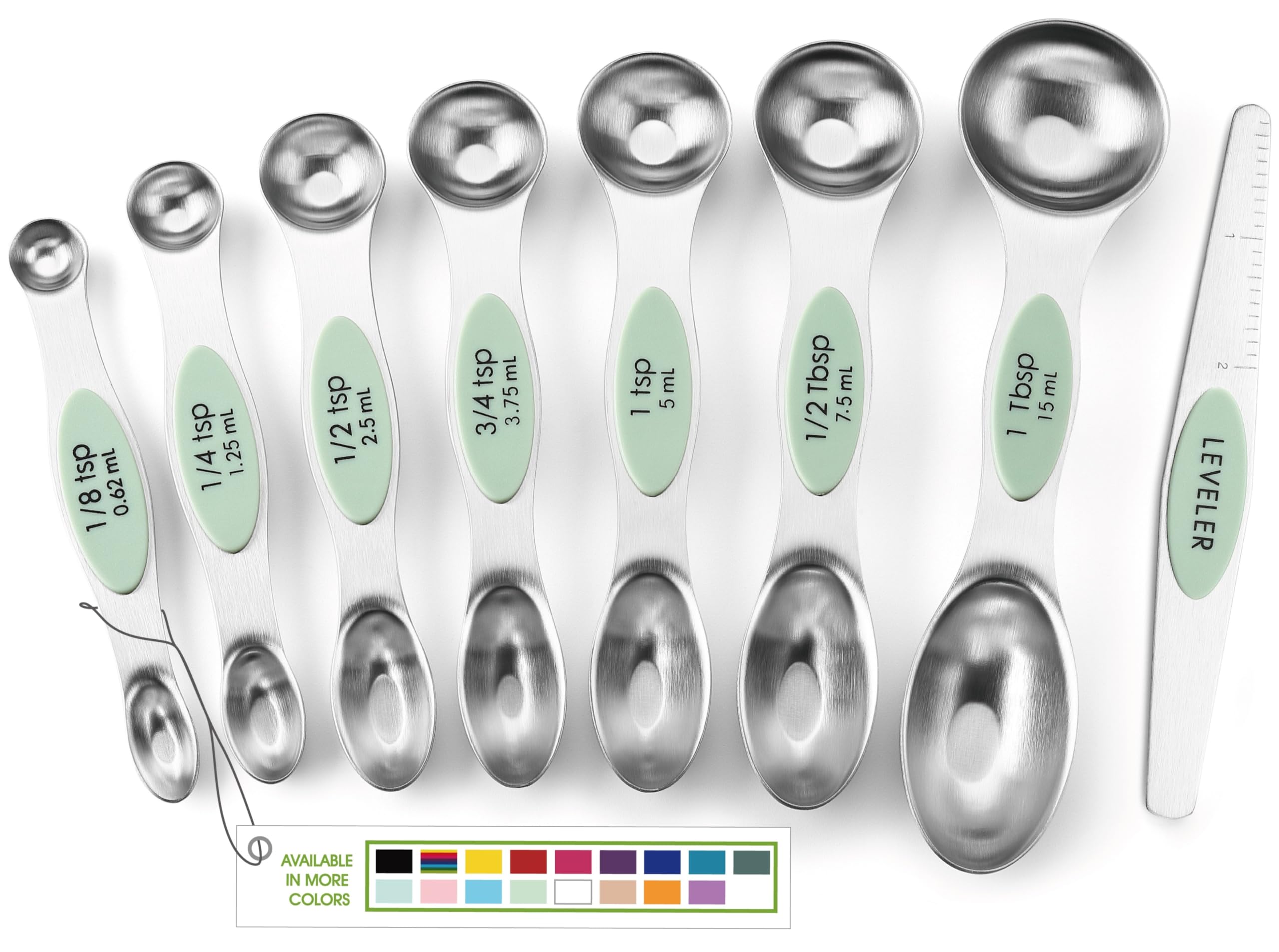 Spring Chef cucharas medidoras magnéticas de 8 piezas con nivelador para precisión en recetas.