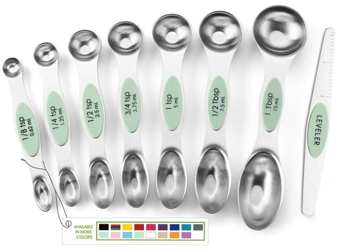 Spring Chef cucharas medidoras magnéticas de 8 piezas con nivelador para precisión en recetas.