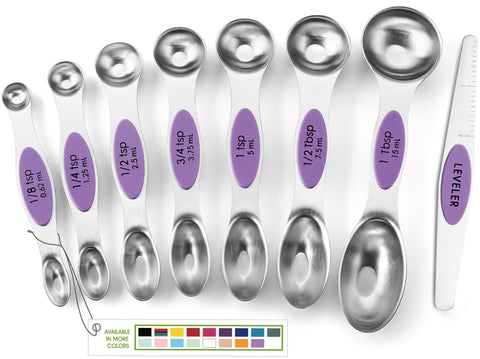 Spring Chef cucharas medidoras magnéticas de acero inoxidable, 8 piezas, almacenamiento rápido.