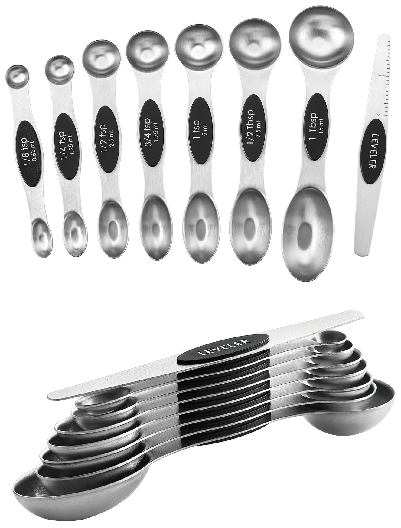 Conjunto Spring Chef de cucharas medidoras magnéticas en negro para hornear