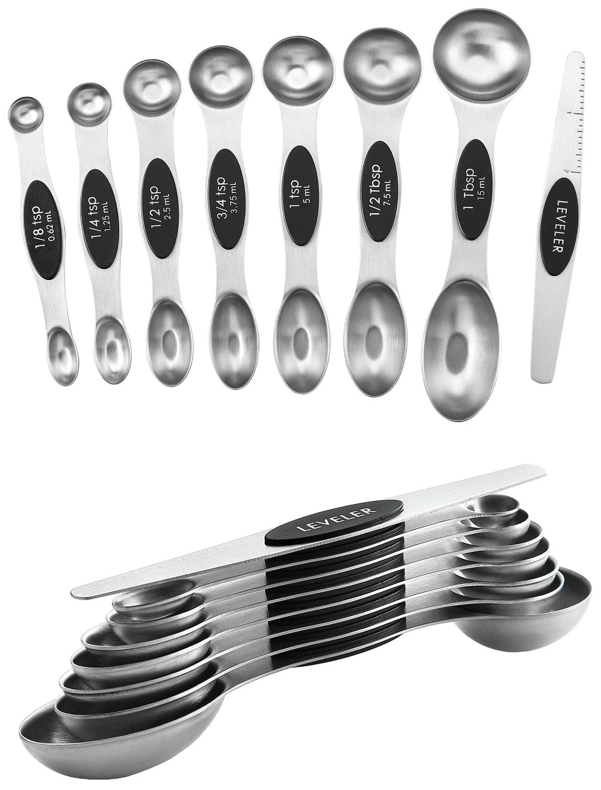 Conjunto Spring Chef de cucharas medidoras magnéticas en negro para hornear