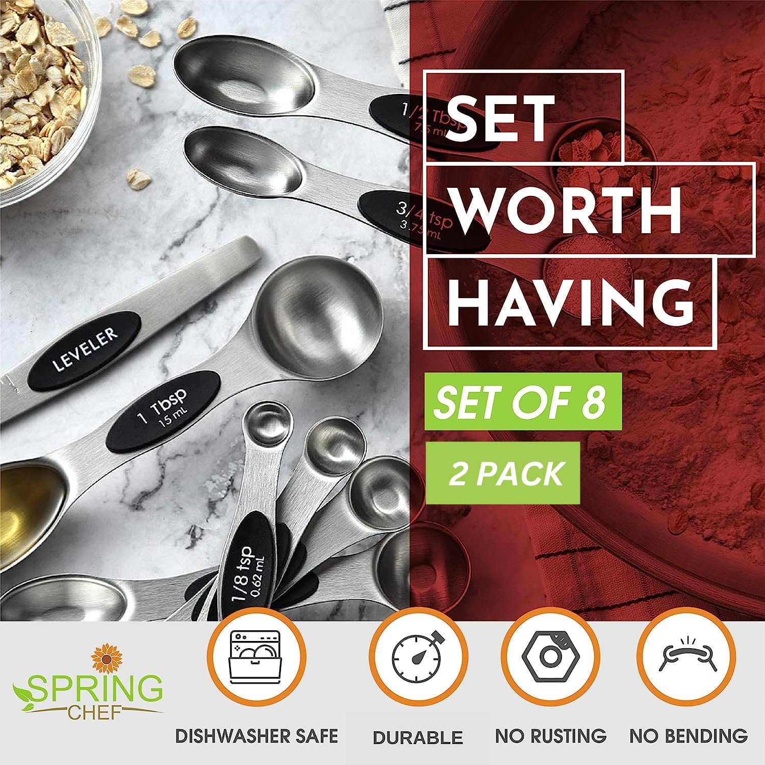 Cucharas medidoras magnéticas Spring Chef con nivelador para mediciones rápidas