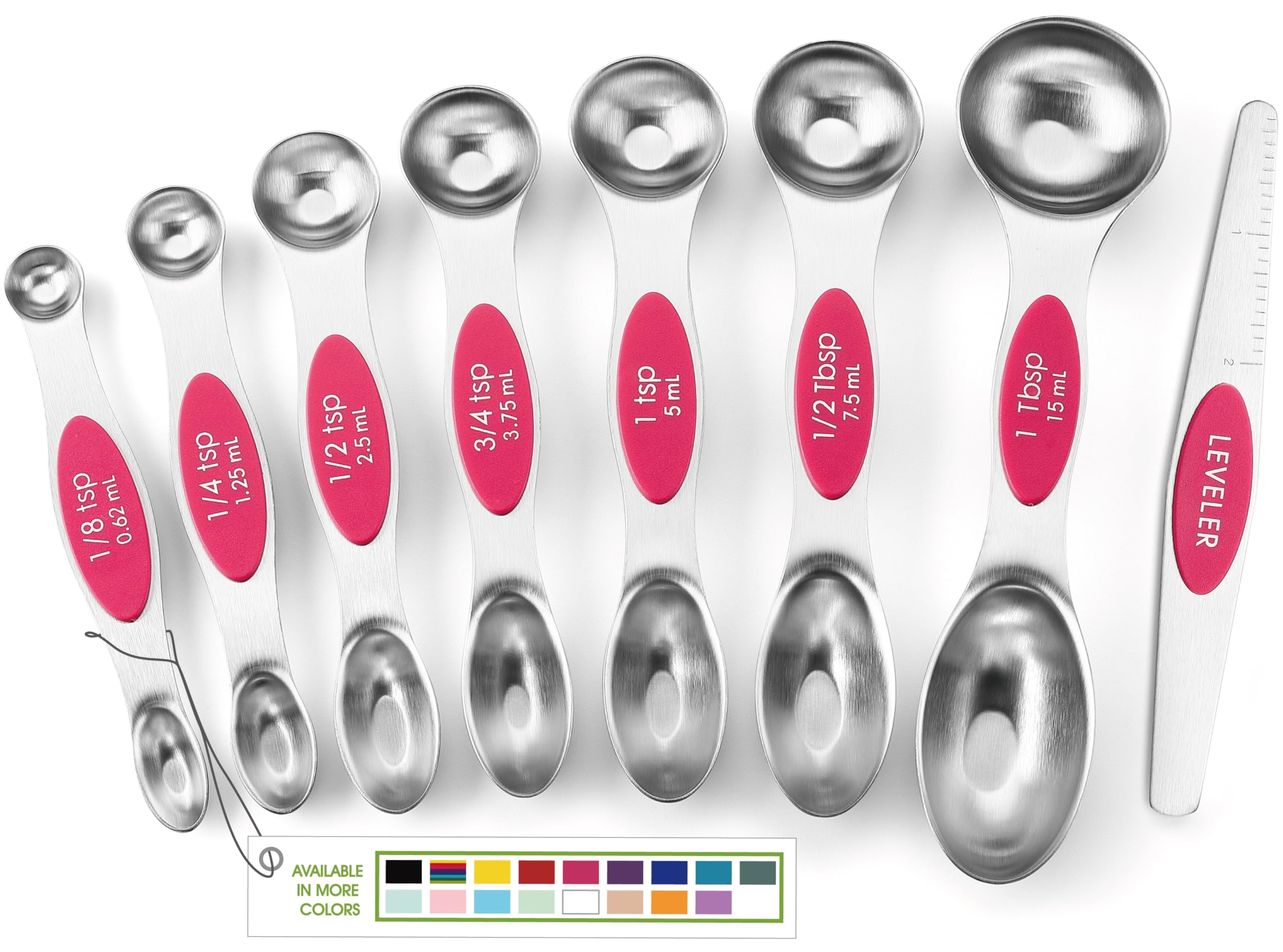 Spring Chef cucharas medidoras magnéticas rosa 8 piezas precisión y almacenamiento sencillo