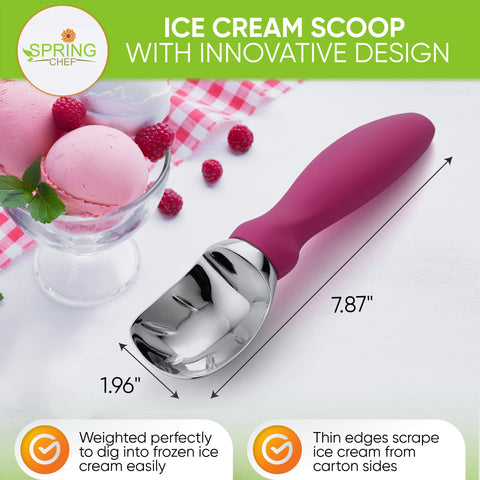 Spring Chef cucharon ergonómico facilita servir helados duros.