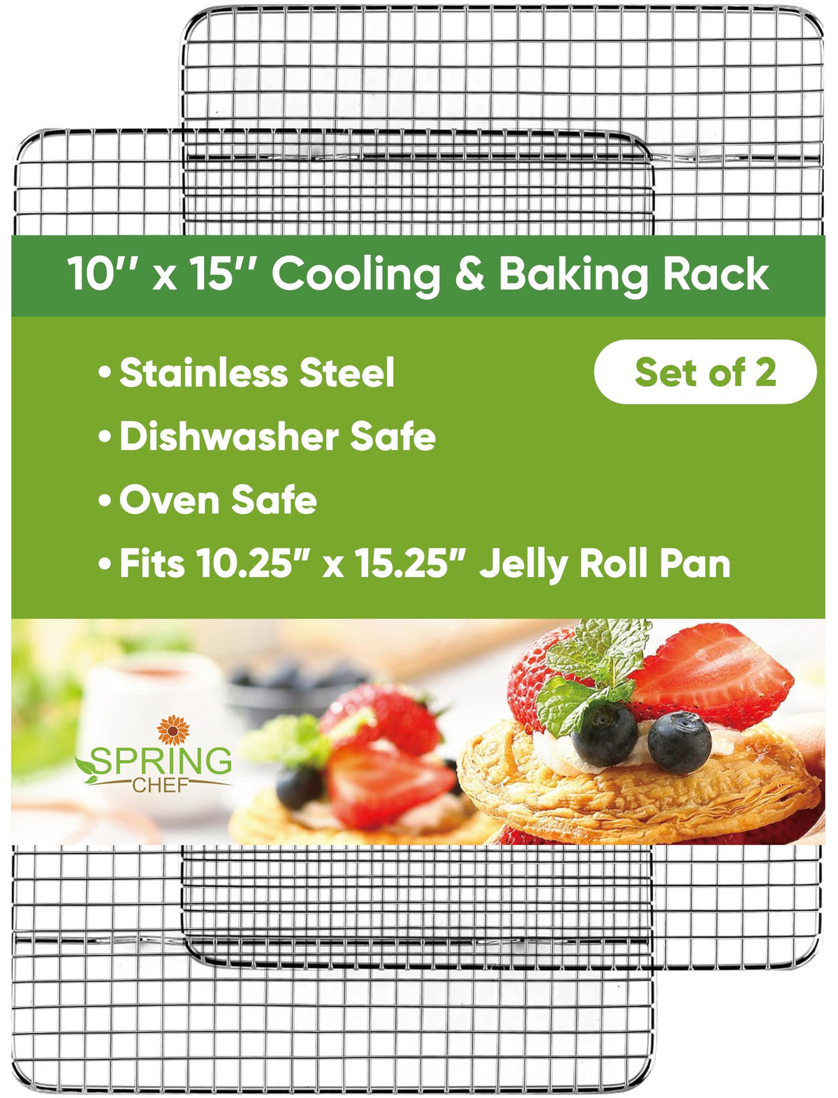 Spring Chef rejilla de enfriamiento en acero inoxidable 10x15, ideal para hornear.