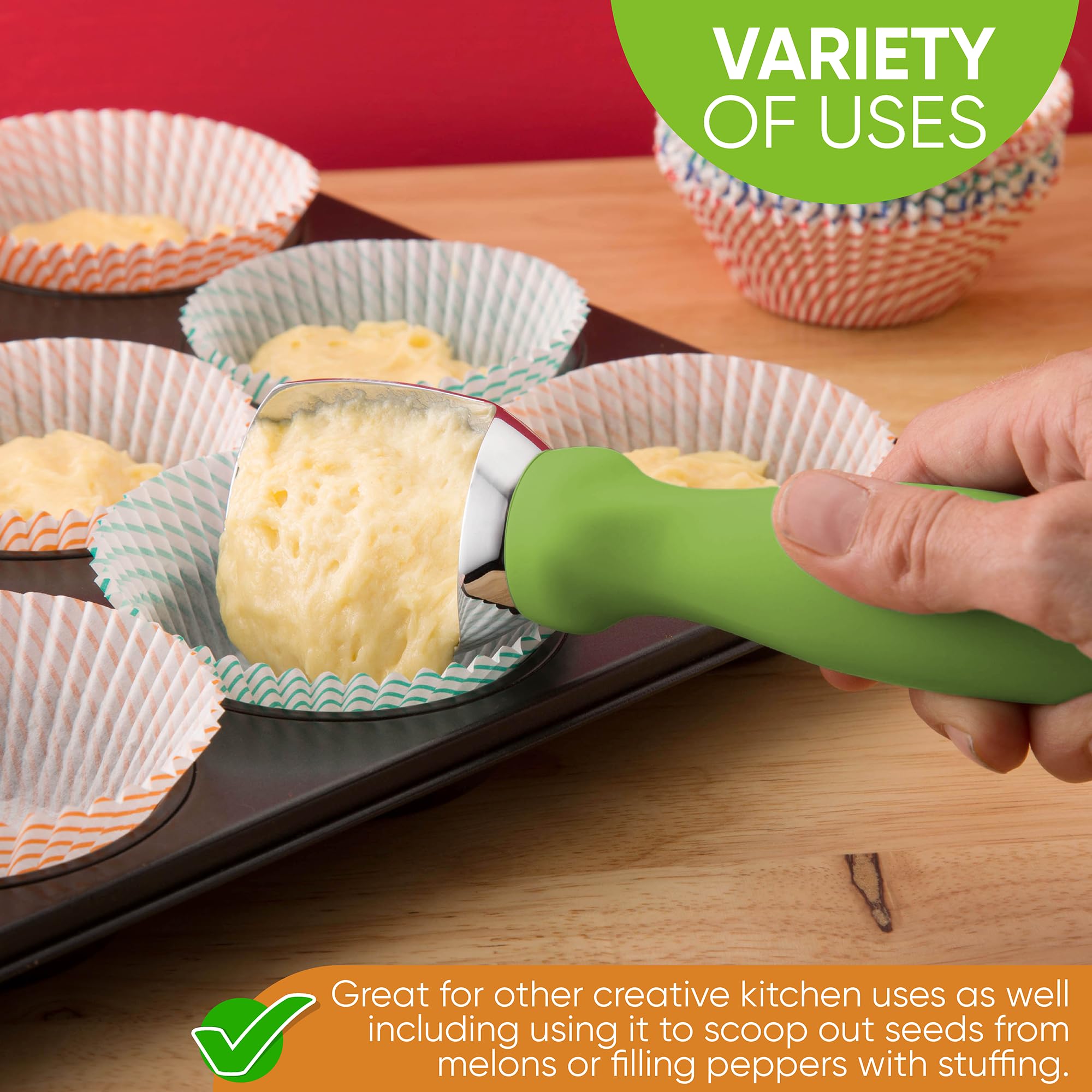 Spring Chef mango ergonómico y agarre cómodo para manipular helado