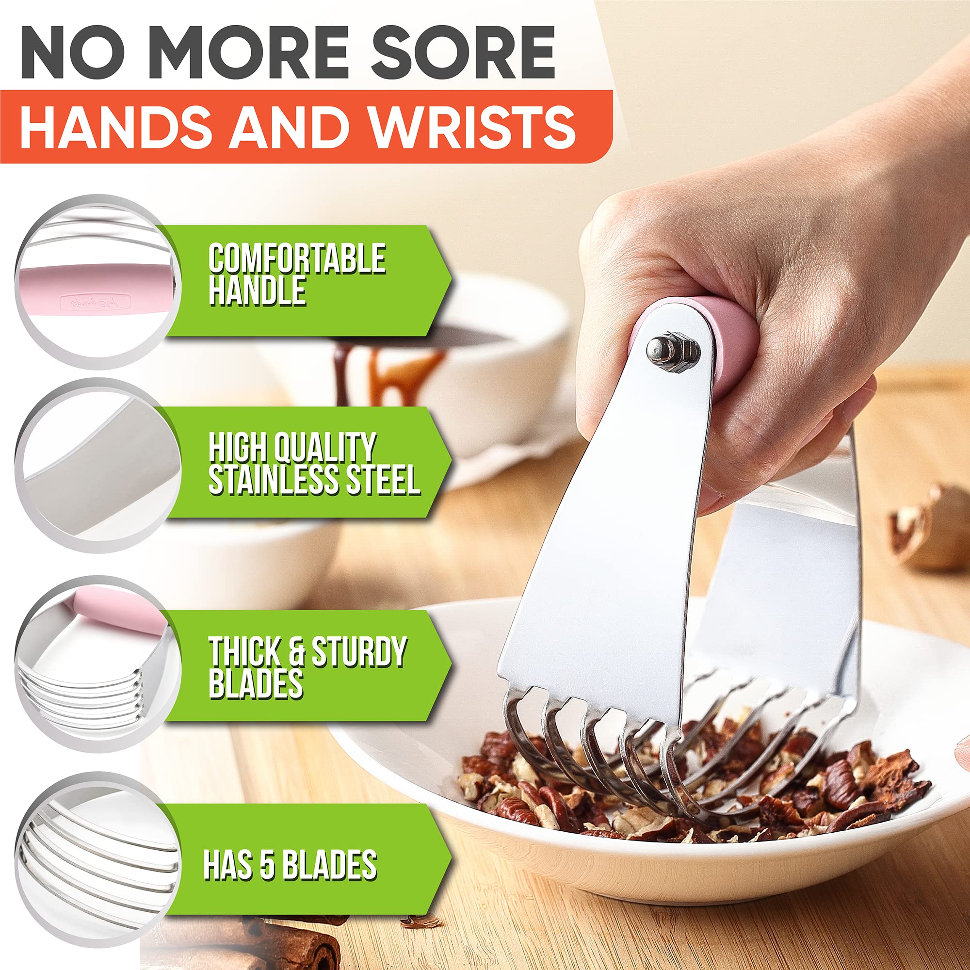 Mango ergonómico de Spring Chef para un agarre cómodo y seguro.