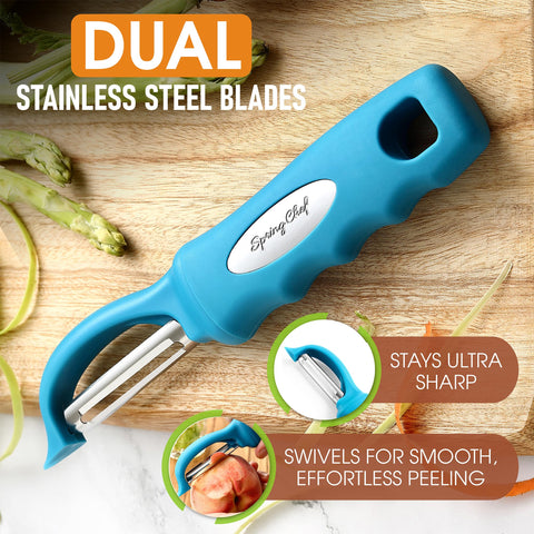 Spring Chef pelador ergonómico con mango suave para verduras.