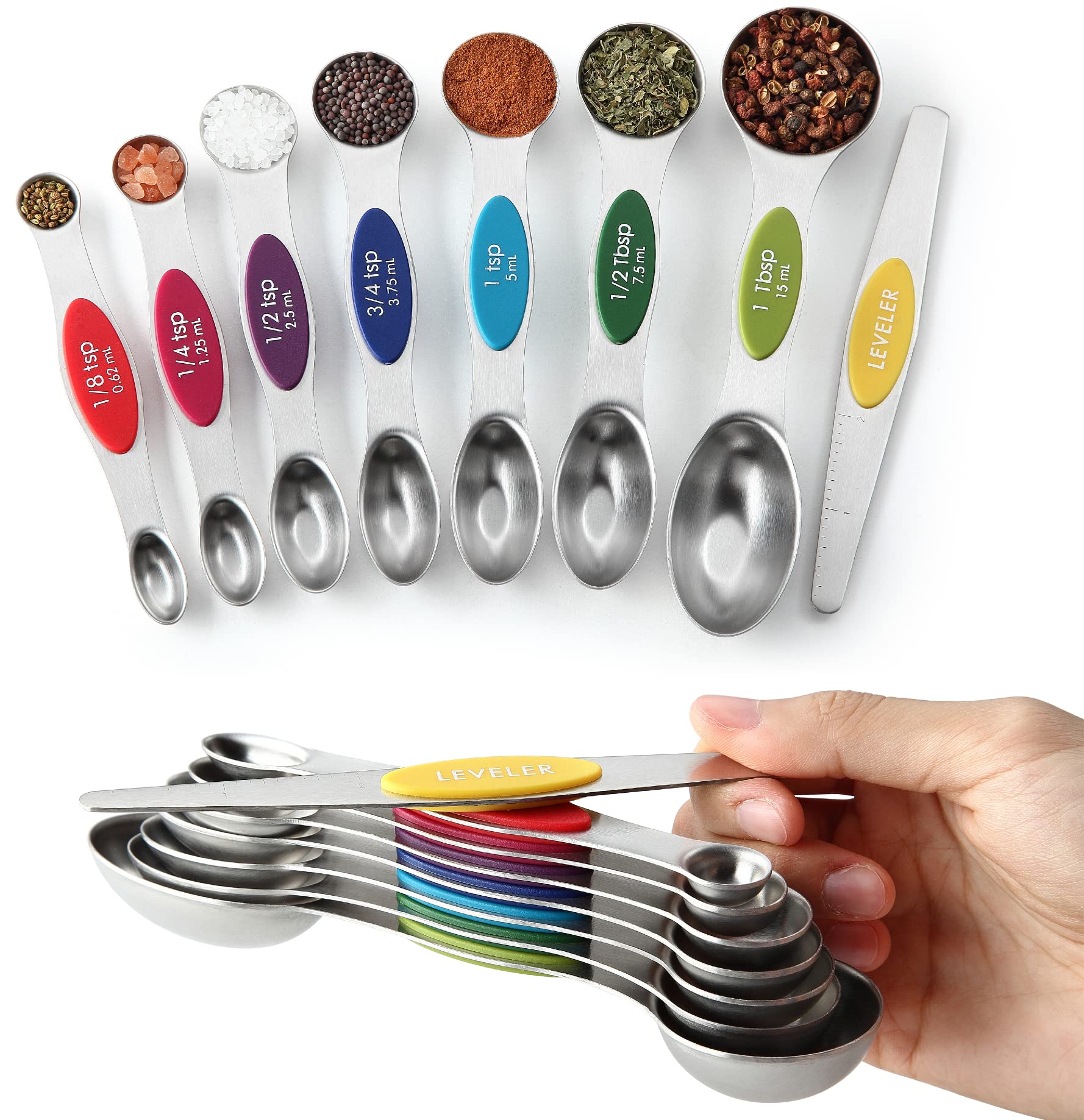 Spring Chef: juego de cucharas medidoras multicolor magnéticas para almacenamiento fácil.