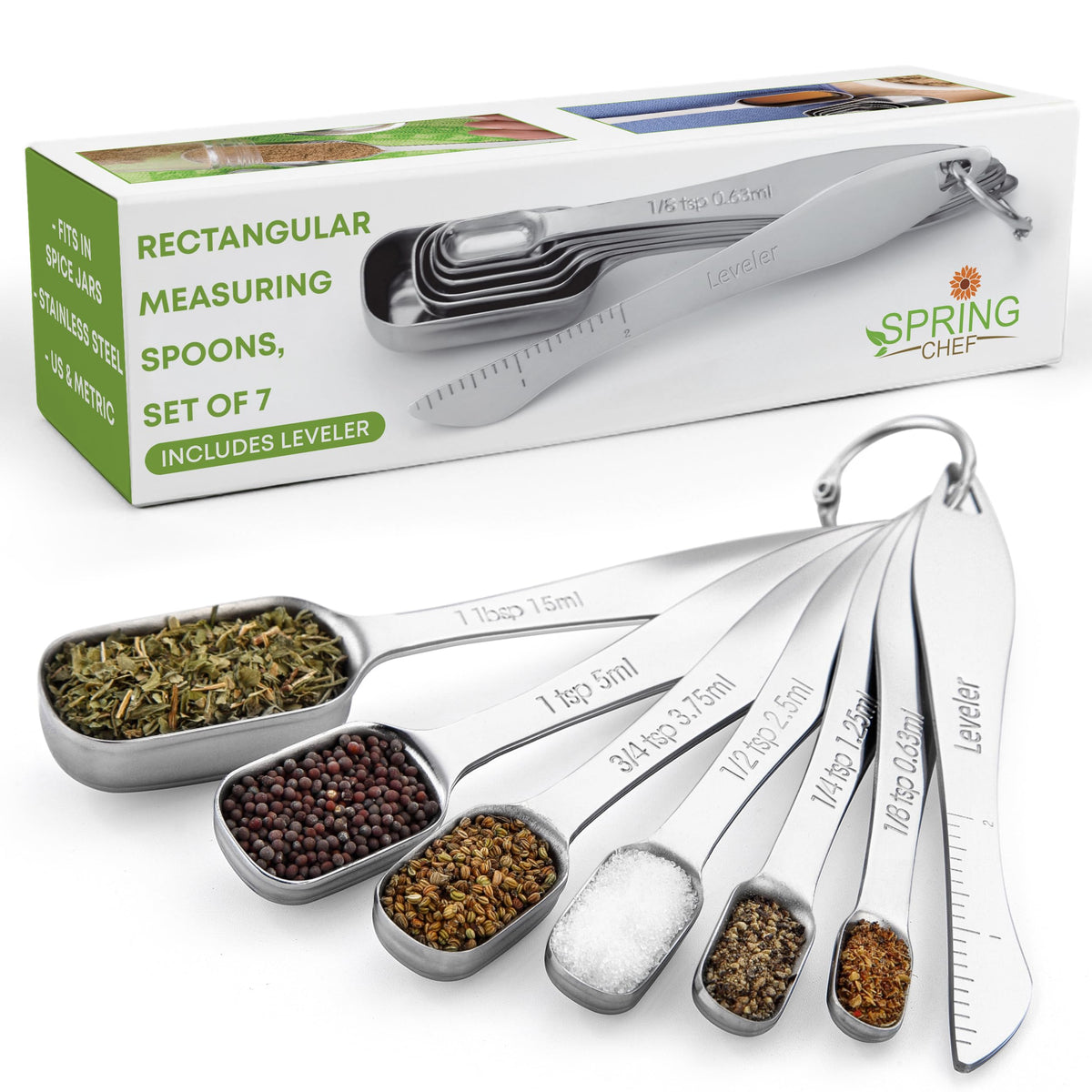 Spring Chef juego de cucharas medidoras en acero inoxidable con nivelador