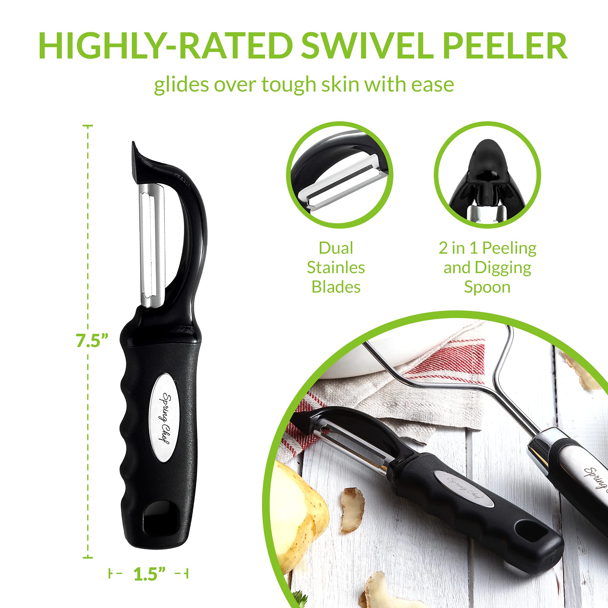 Spring Chef pasapures acero inoxidable, diseño ergonómico para uso rápido.
