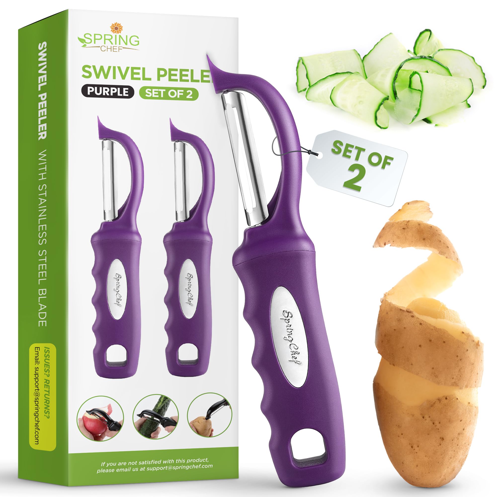 Spring Chef pelador de papas profesional giro suave para pelar rapido y sin perder pulpa