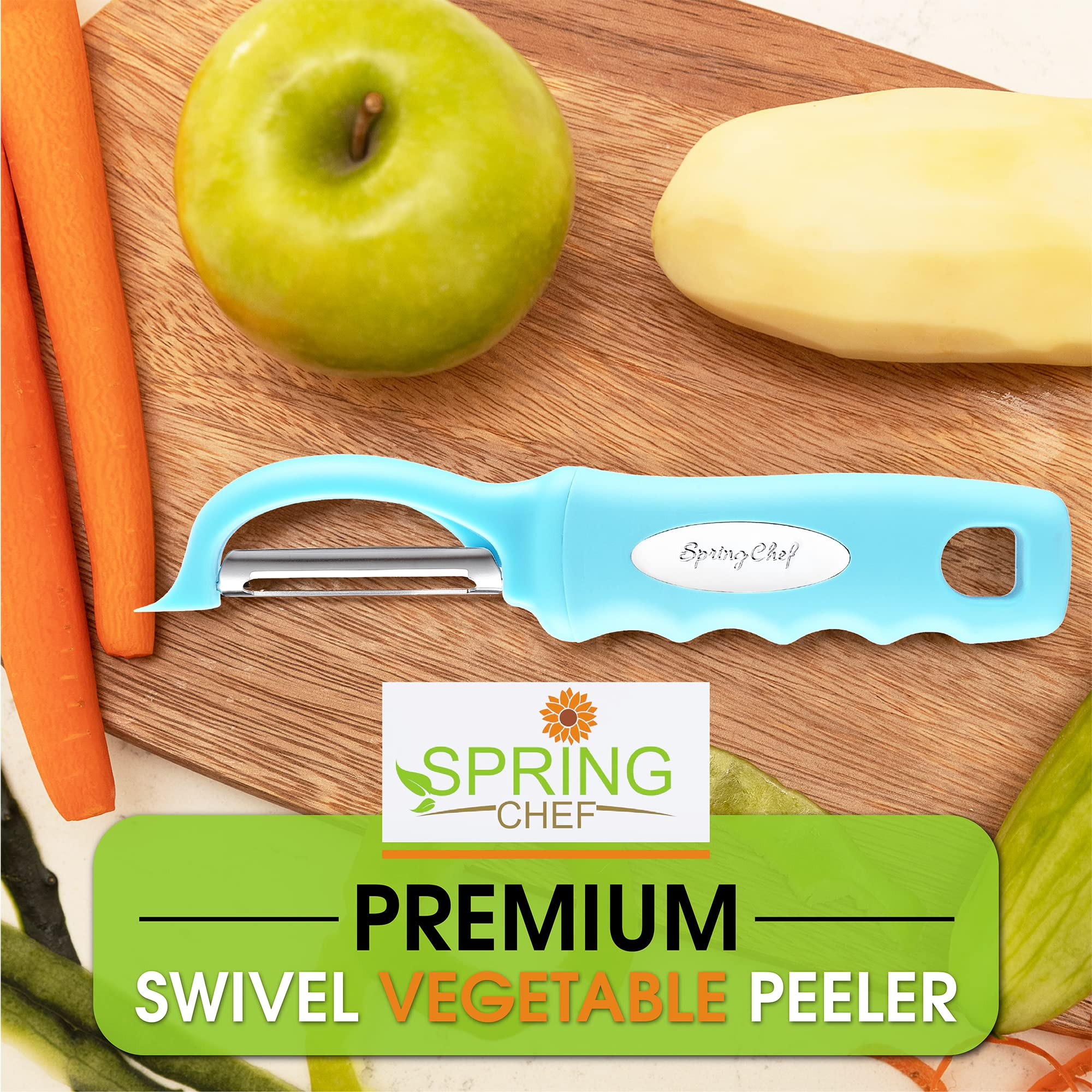 Spring Chef pelador para frutas y verduras, perfecto para preparaciones rápidas.