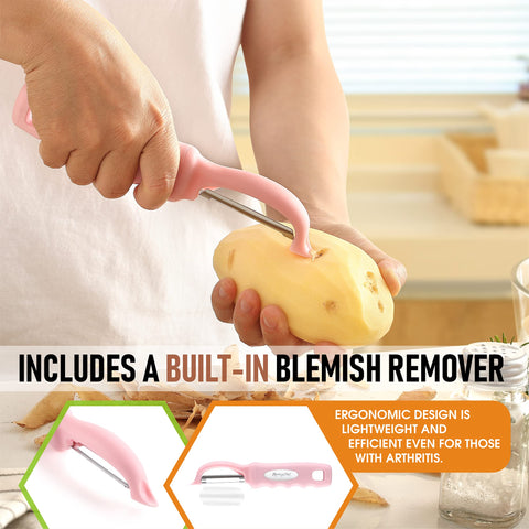 Spring Chef pelador con ranura para eliminar imperfecciones, pelado uniforme.