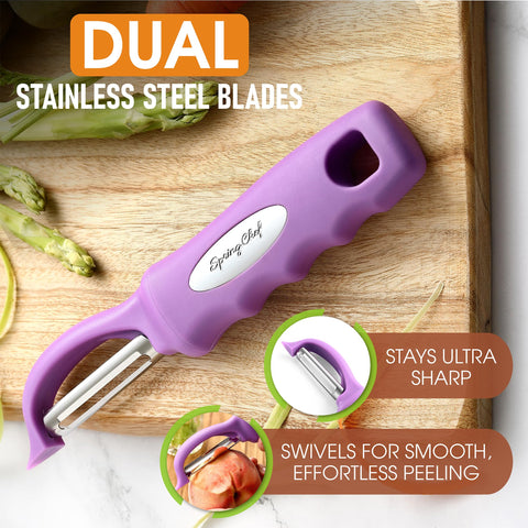 Spring Chef pelador con cuchilla de acero inoxidable ultra afilada para cortes precisos