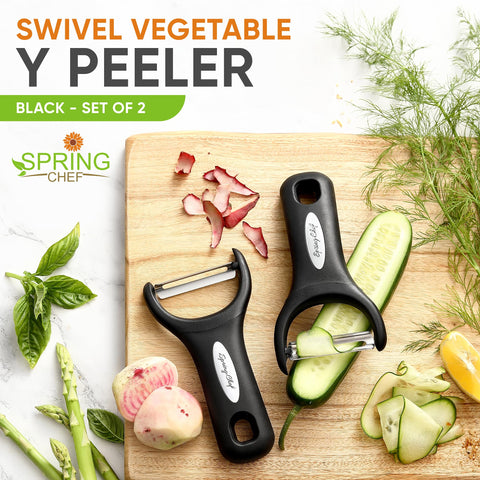 Spring Chef pelador de verduras con eliminador de imperfecciones integrado.