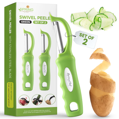Spring Chef pelador de verduras giratorio con hoja doble para pelado suave y uniforme