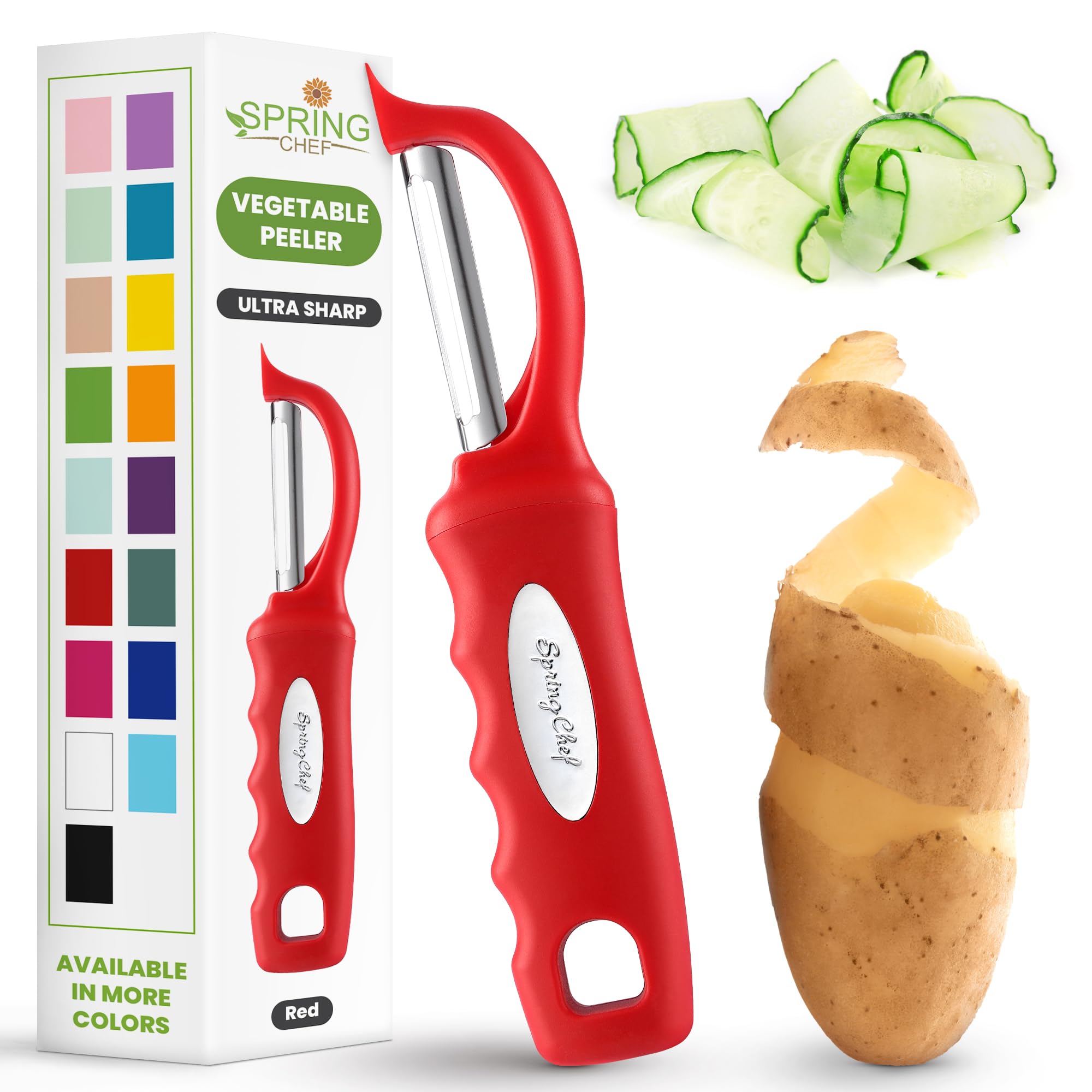 Spring Chef Pelador de Verduras Giratorio Rojo para pelar rápido