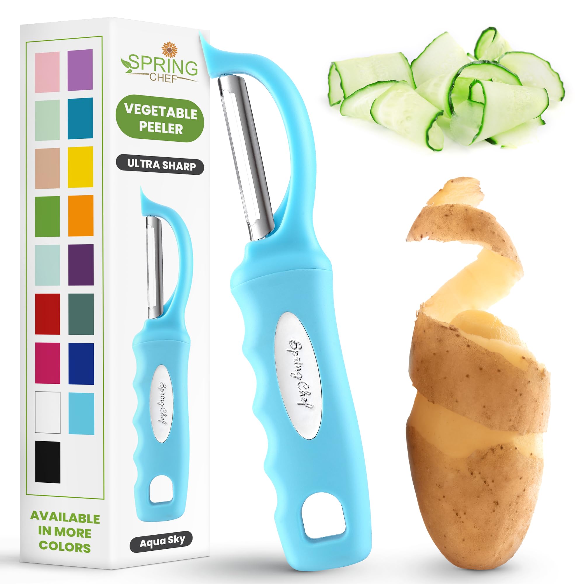 Spring Chef pelador de verduras con giro suave para resultados precisos