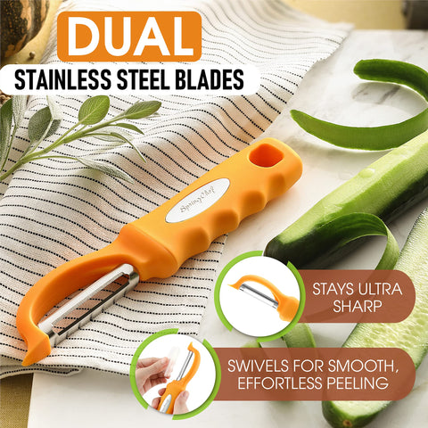 Spring Chef pelador de verduras con giro suave para deslizar sin esfuerzo.