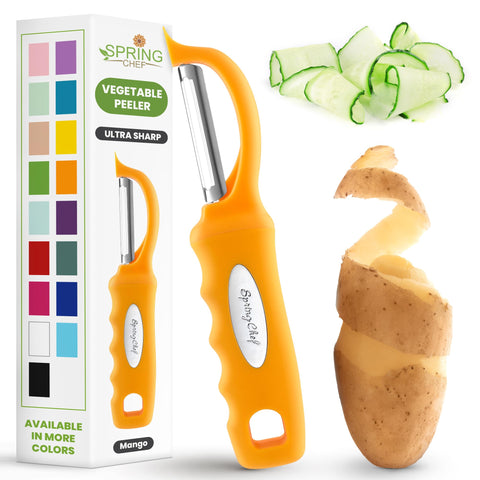 Spring Chef pelador de verduras con giro suave para un pelado uniforme.