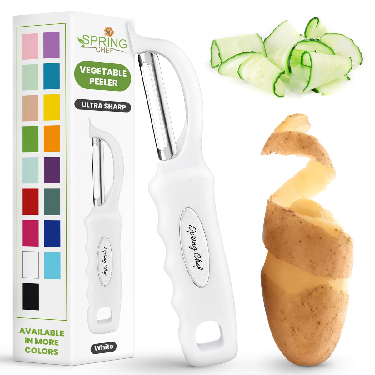 Spring Chef pelador de verduras con giro, cómodo y preciso para pelar