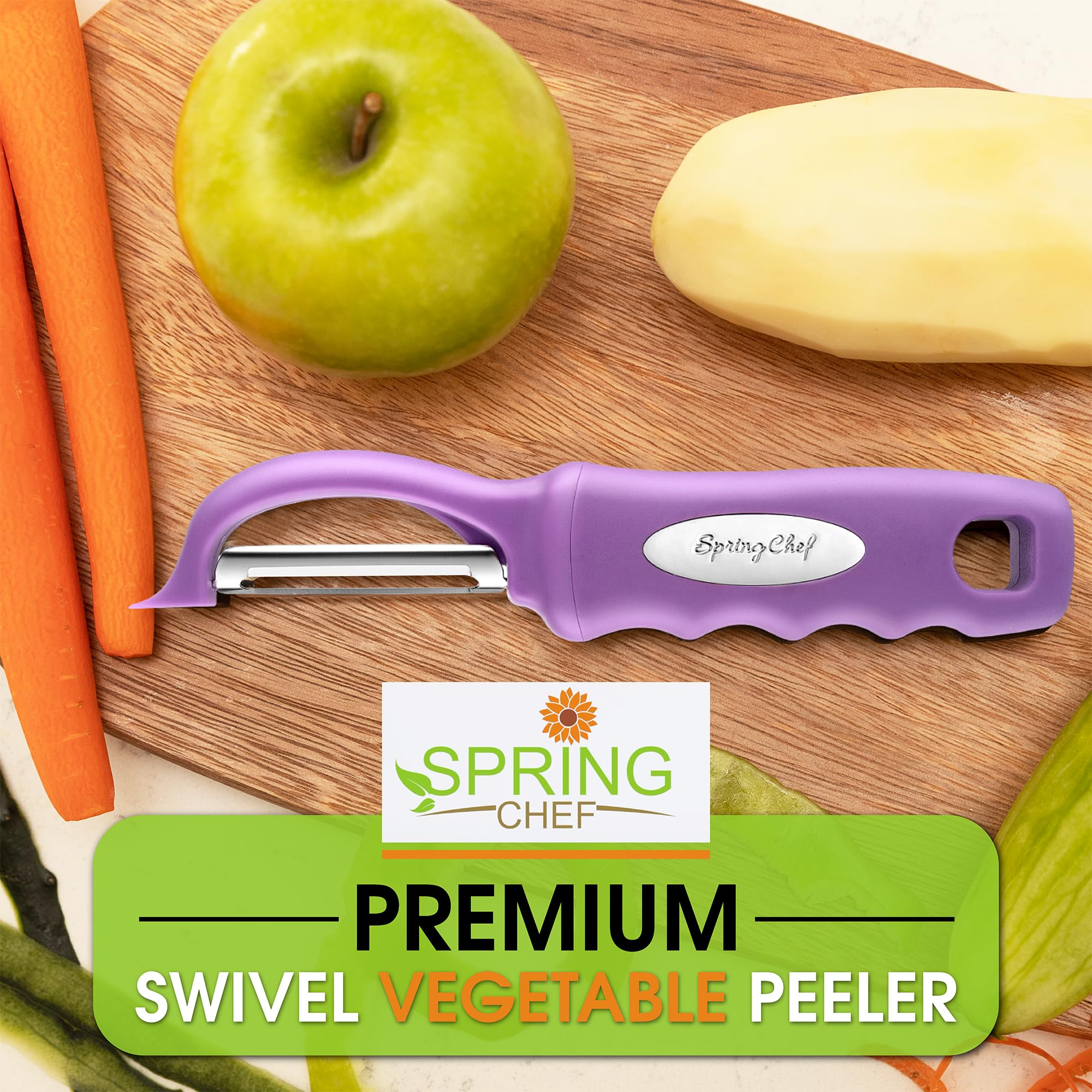 Spring Chef pelador ergonómico para uso diestro y zurdo, cómodo durante sesiones