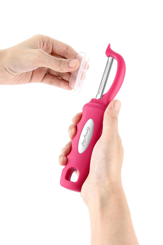 Spring Chef pelador rosado apto para lavavajillas, limpieza rápida.