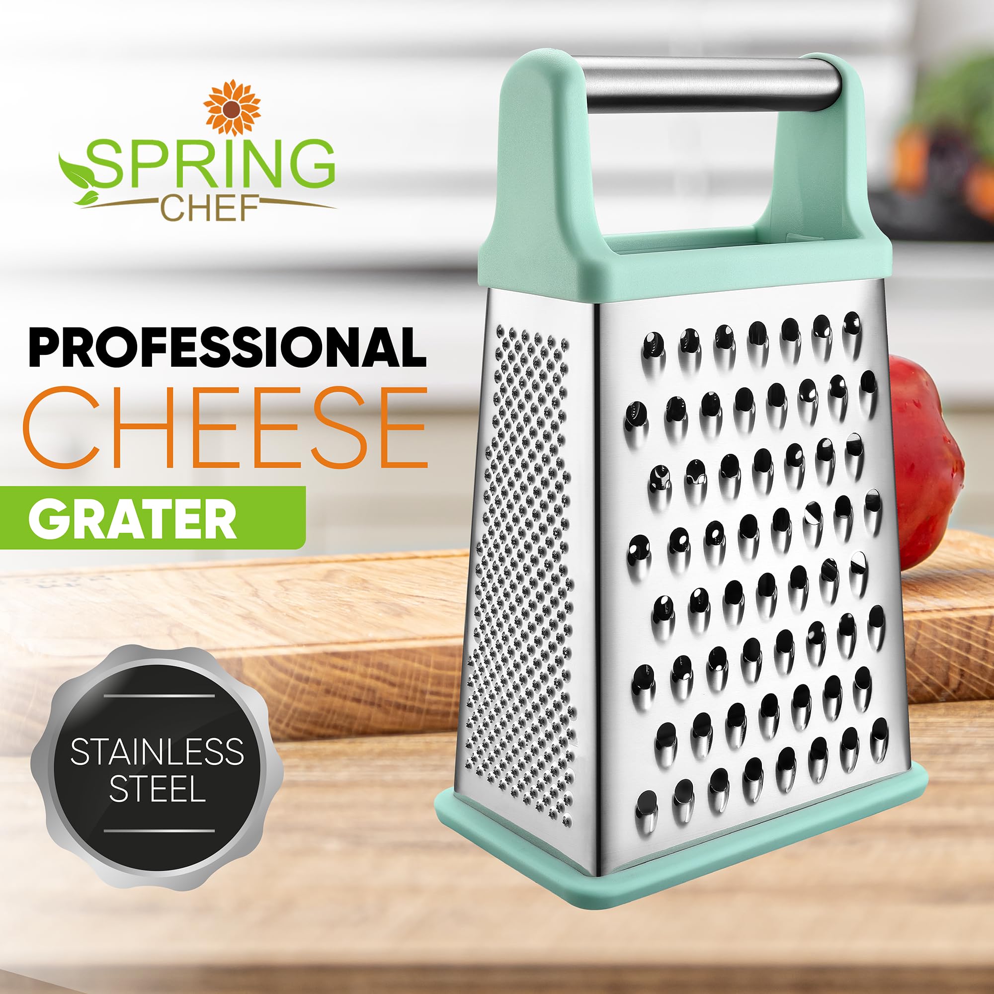 Rallador Spring Chef de caja con cuatro caras para distintas texturas.
