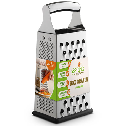Spring Chef rallador parmesan caja metal 4 caras con mango, rallado fácil y uniforme.