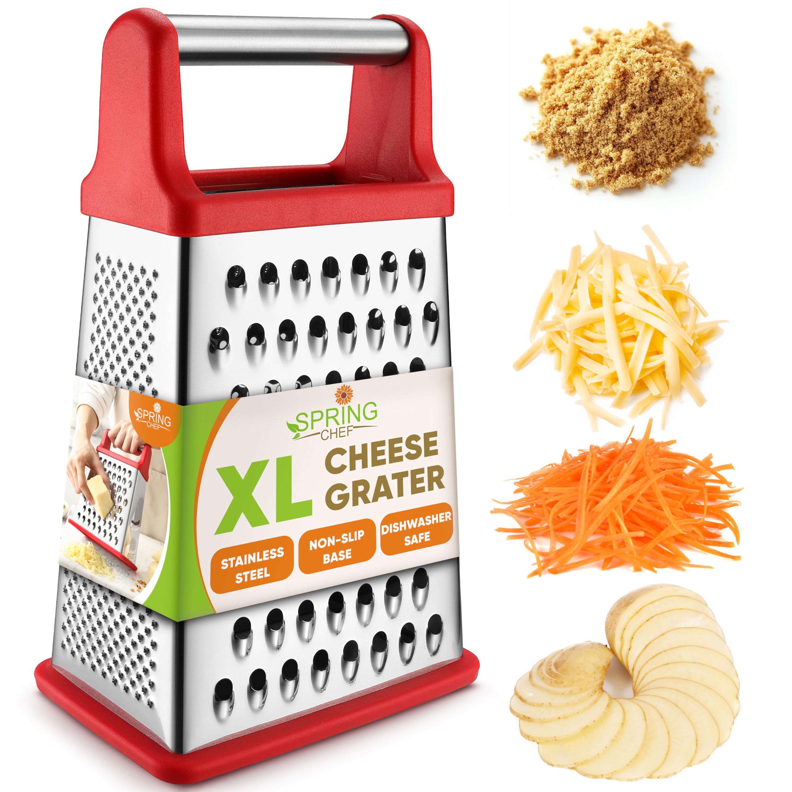 Spring Chef rallador queso cuatro lados xl: rallado rápido y homogéneo para parmesano.