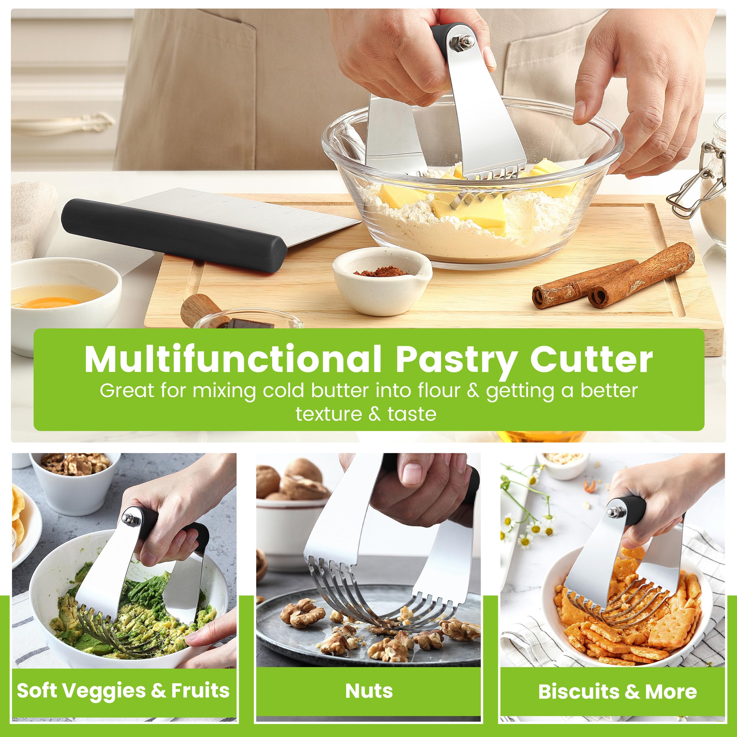 Spring Chef Raspador de bancada en acero inoxidable para transferir masa con facilidad.