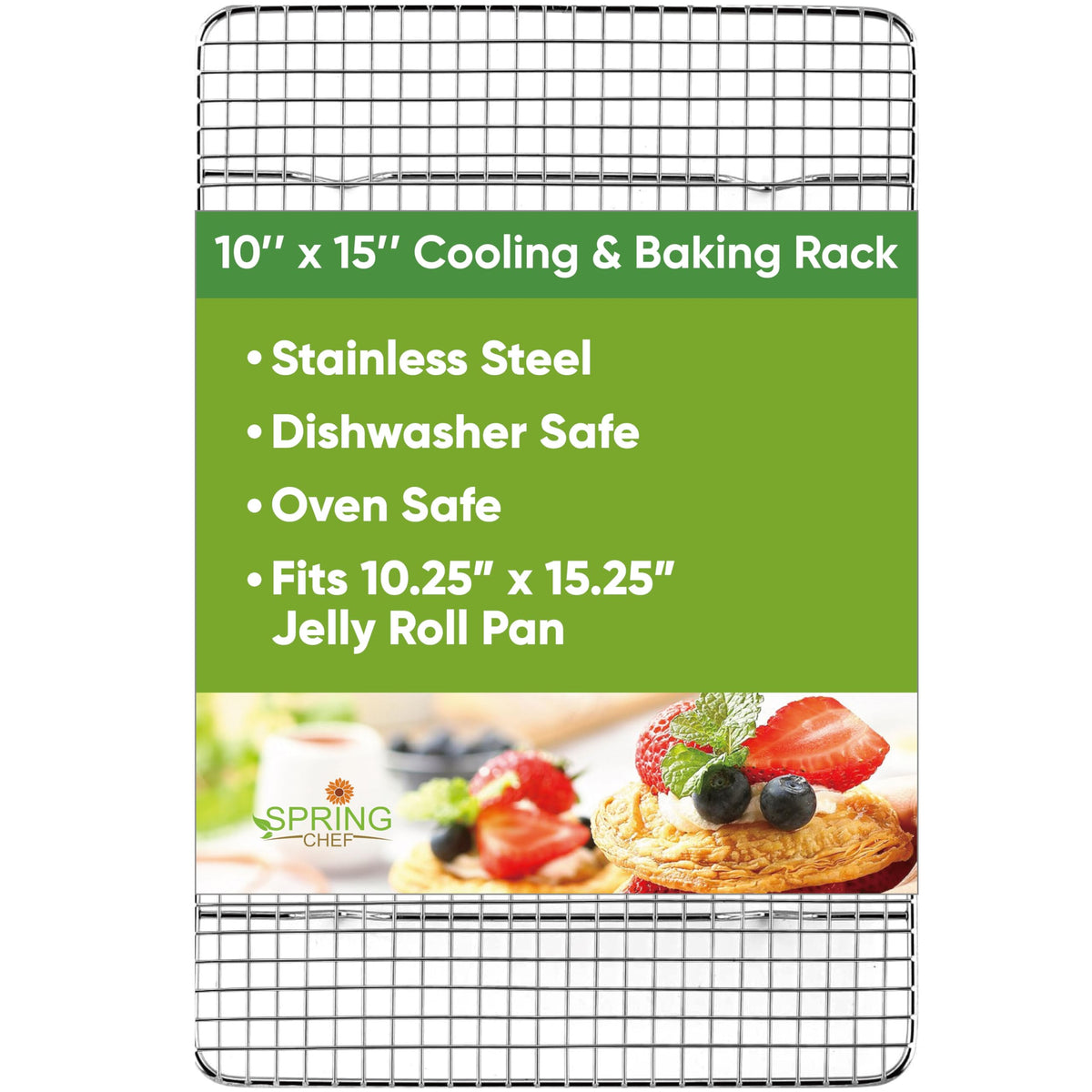 Spring Chef rejilla enfriado 10x15, acero inoxidable duradero para hornear y enfriar