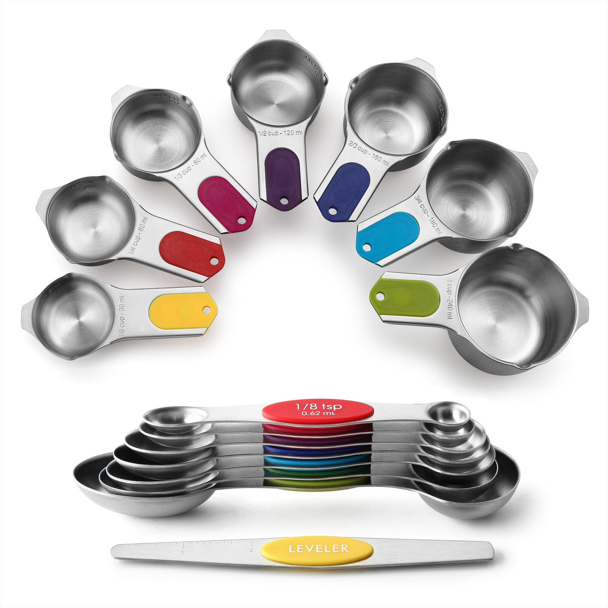 Spring Chef juego de tazas y cucharas medidoras magnéticas para almacenamiento compacto.