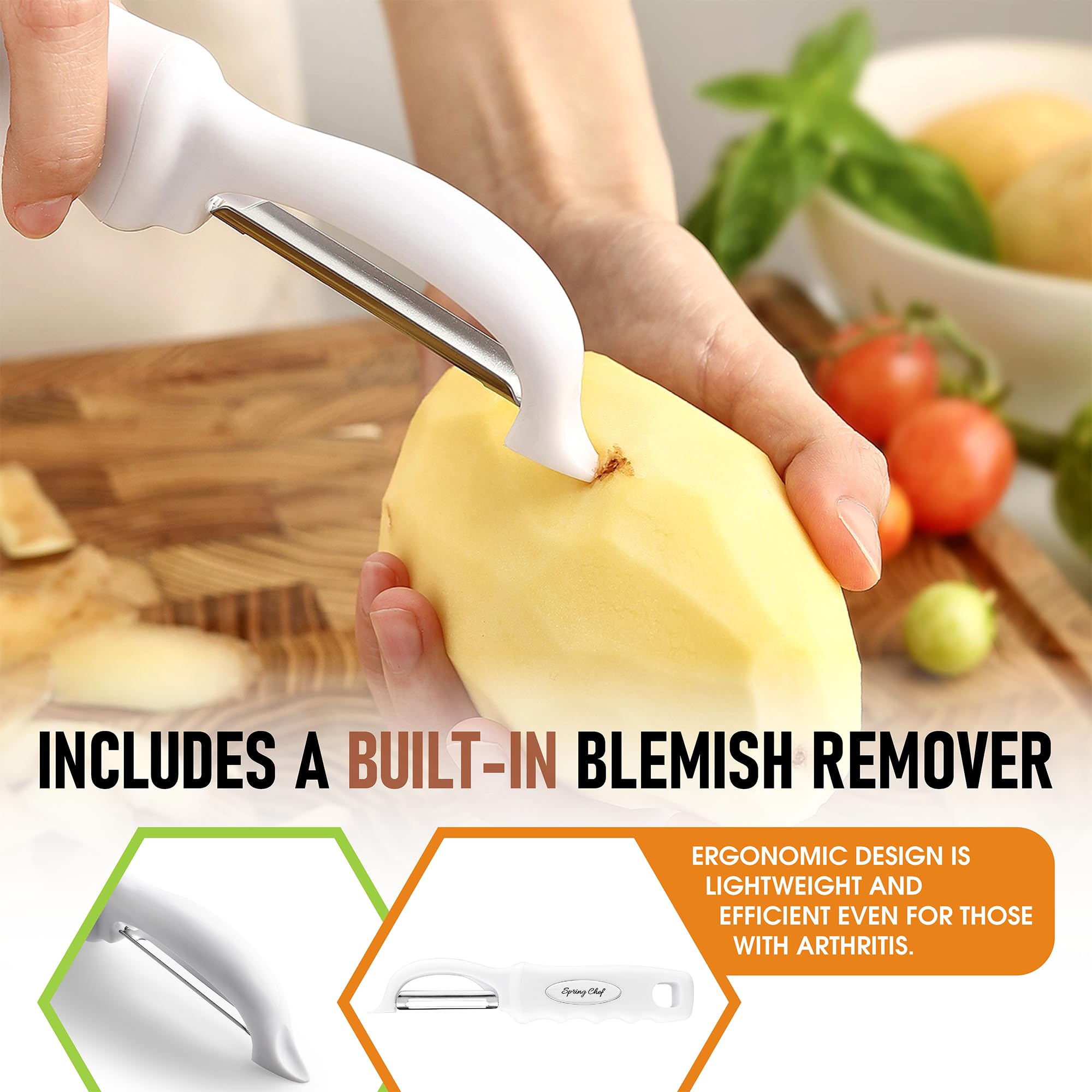 Spring Chef tecnología de deslizamiento suave para pelado sin esfuerzo