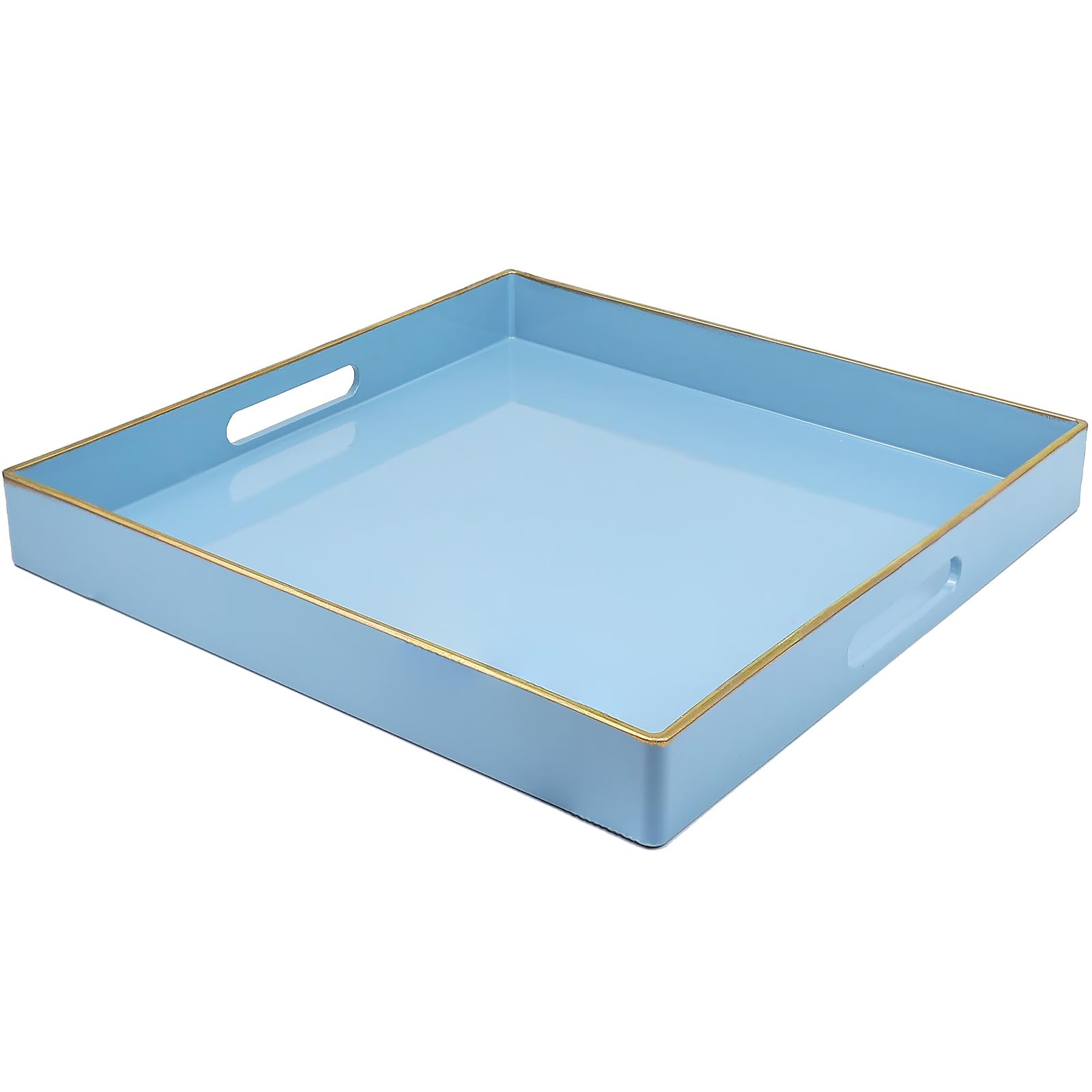 Bandeja Spsyrine azul claro en sala de estar con acabado brillante para servir.