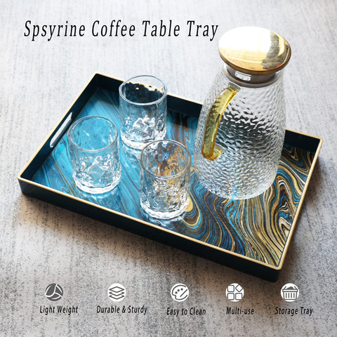 Bandeja Spsyrine rectangular con diseno decorativo para mesa de centro.