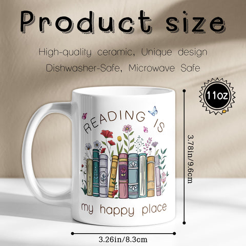Taza Spwasplo Dibujo de libros en flor, regalo literario ideal