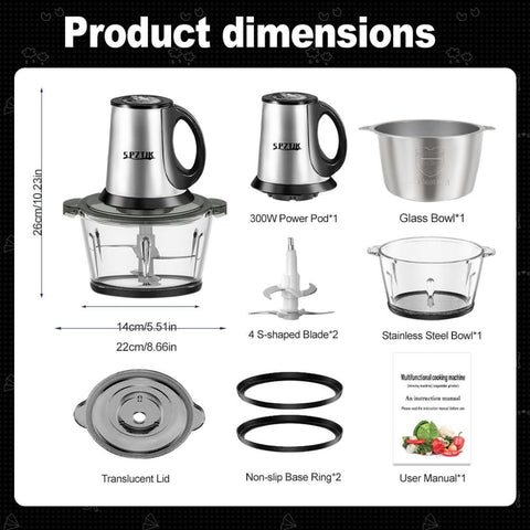 SPZTJK picadora de carne de 8 tazas en acero inoxidable, ideal para carne fresca