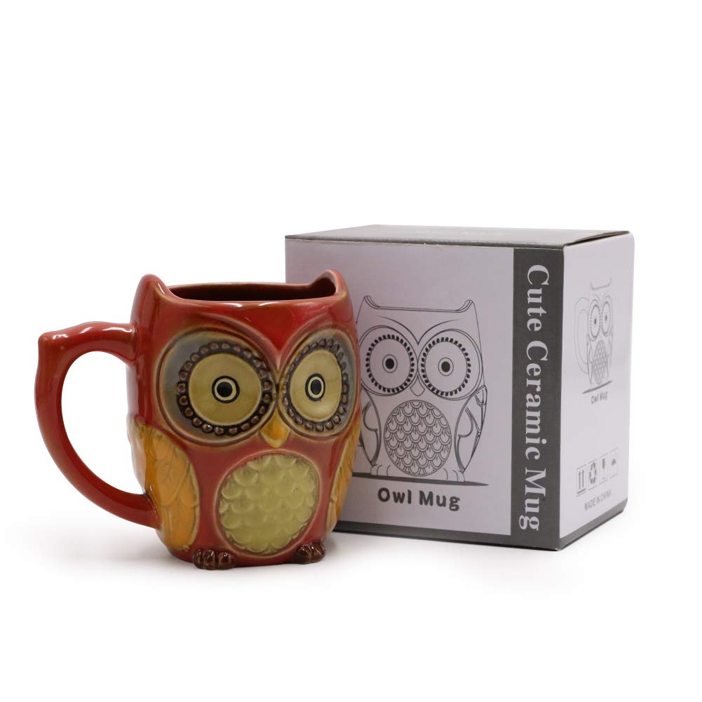 SQOWL mango ergonómico, taza cerámica lechuza con agarre cómodo