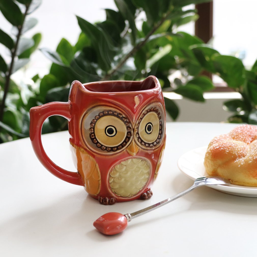 SQOWL taza cerámica 12 oz con diseño de lechuza para café o té