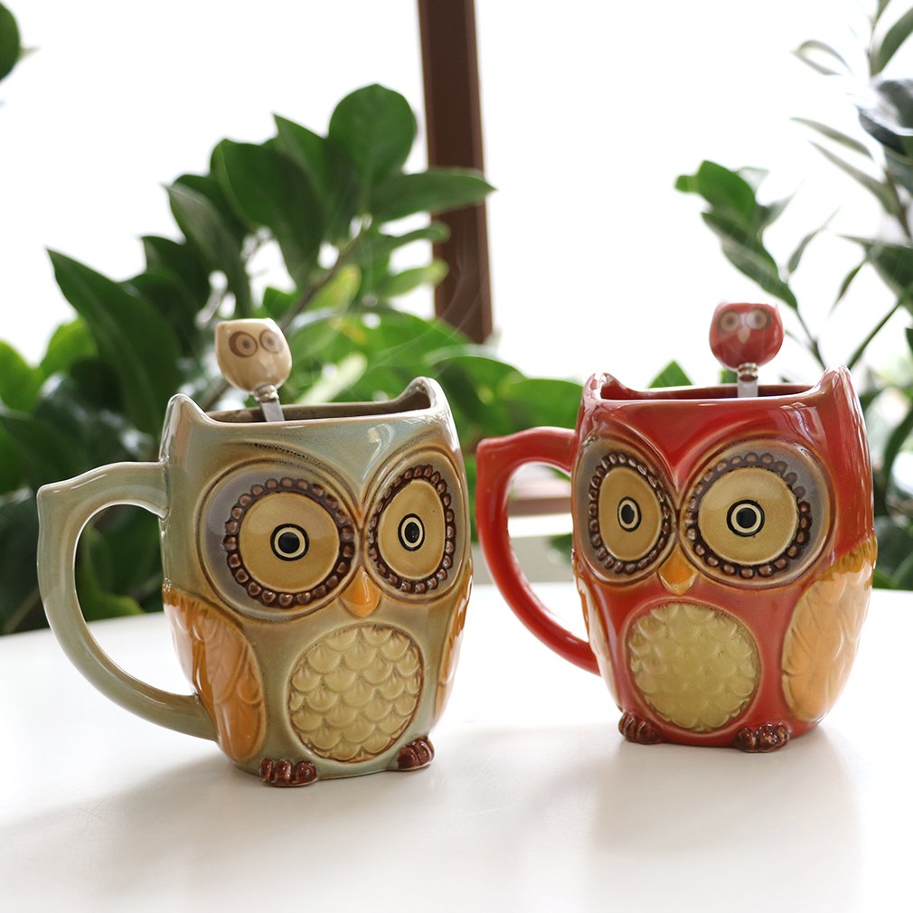 SQOWL taza cerámica buho 3D con asa cómoda, ideal para oficina