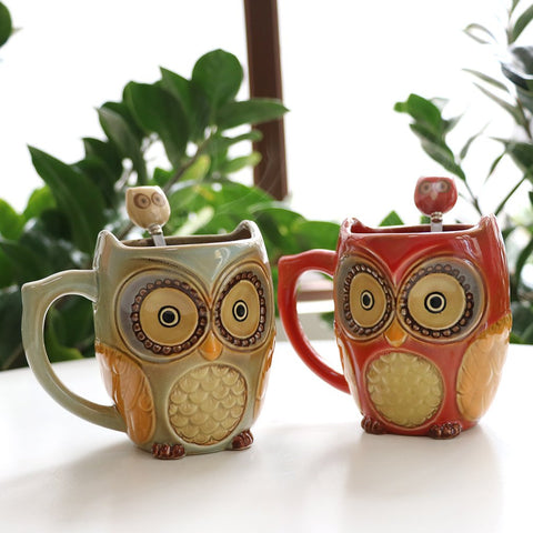 SQOWL taza cerámica buho 3D con asa cómoda, ideal para oficina