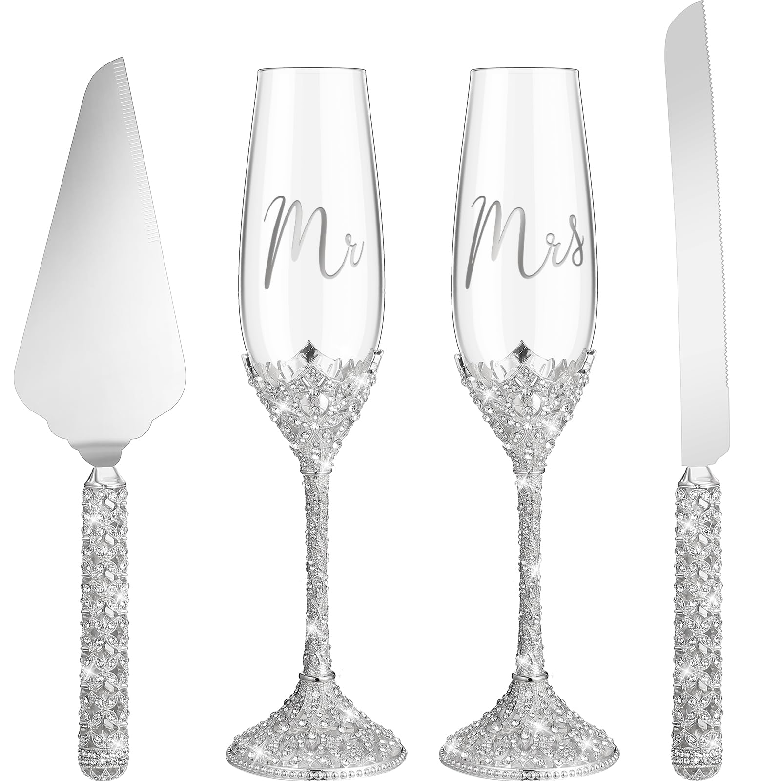 Sratte copas de champán con cristal pavé, ideales para brindis elegantes.