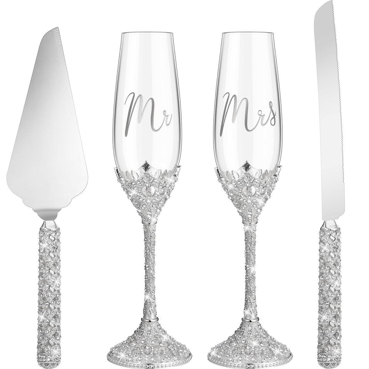 Sratte copas de champán con cristal pavé, ideales para brindis elegantes.