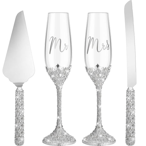 Sratte copas de champán con cristal pavé, ideales para brindis elegantes.