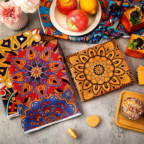 Toallas cocina mandala Sratte: suave al tacto y alta absorción para vasos.
