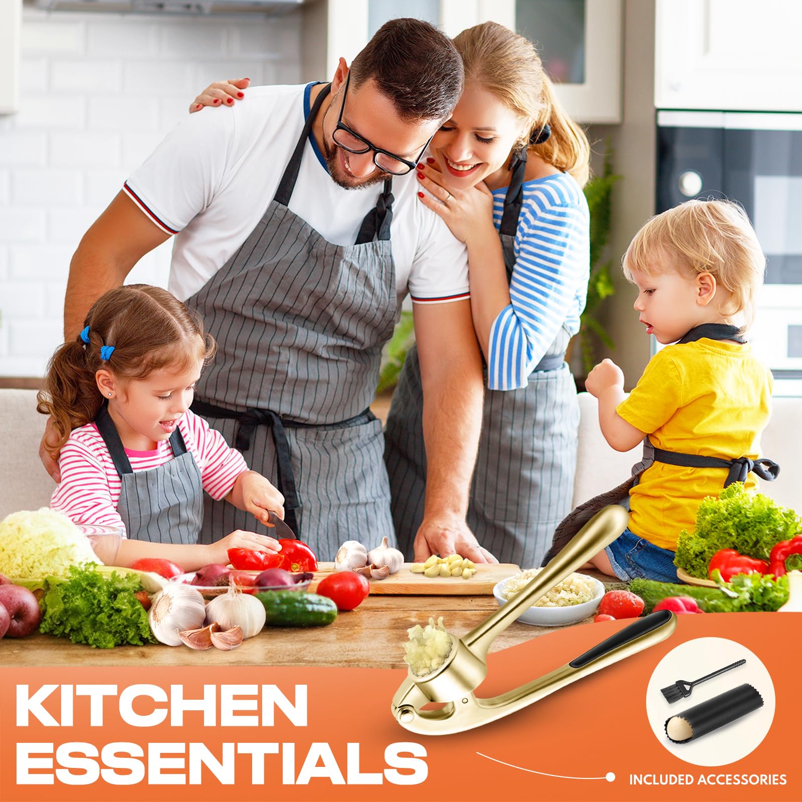 Prensa de ajo SRISE dorada para cocinas con estilo.